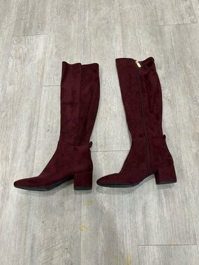 Michael Kors Burgundy Over-The-Knee Block Heel Boots